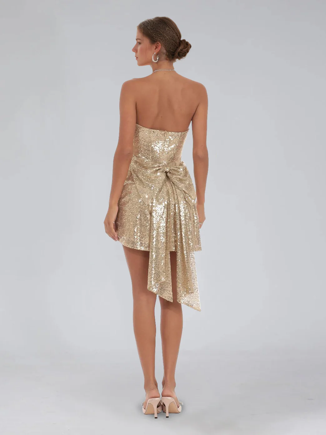 A-Line/Princess Sequined Strapless Sleeveless Short/Mini Homecoming Dresses with Back Bow - Image 2