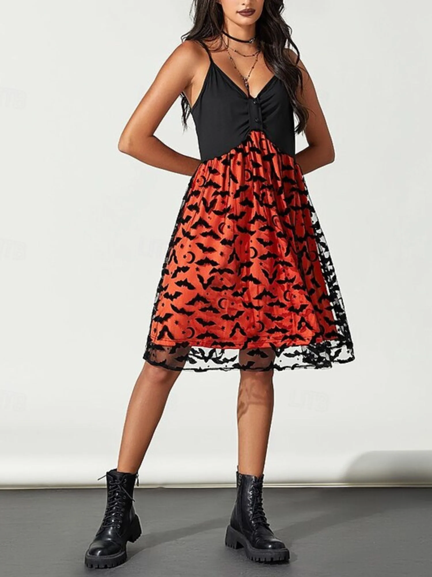 A-Line/Princess Sexy Slip Dress V-Neck Sleeveless Knee-Length Bat Halloween Performance Costumes Dress - Image 5