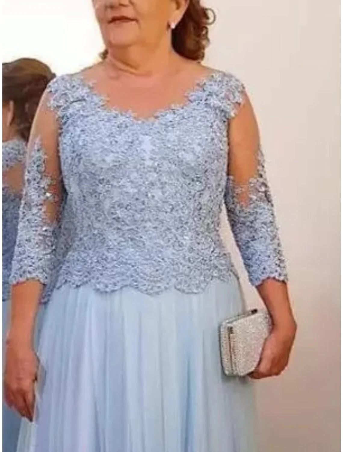 A-Line/Princess Sheer Neck 3/4 Length Sleeves Floor-Length Mother of the Bride Dresses with Applique - Image 4