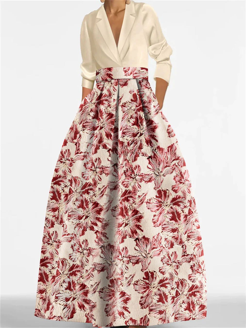 A-Line/Princess Shirt Collar 3/4 Sleeves Printed Flower Mother of the Bride & Groom Dresses - Image 9