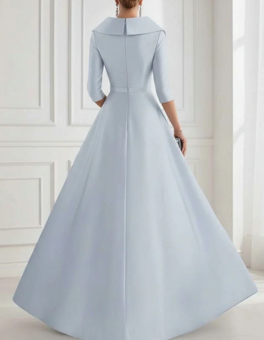 A-Line/Princess Shirt Collar Satin Mother of the Bride Dresses with Overskirt Sequins Sparkle Half Sleeves Floor-Length - Image 2