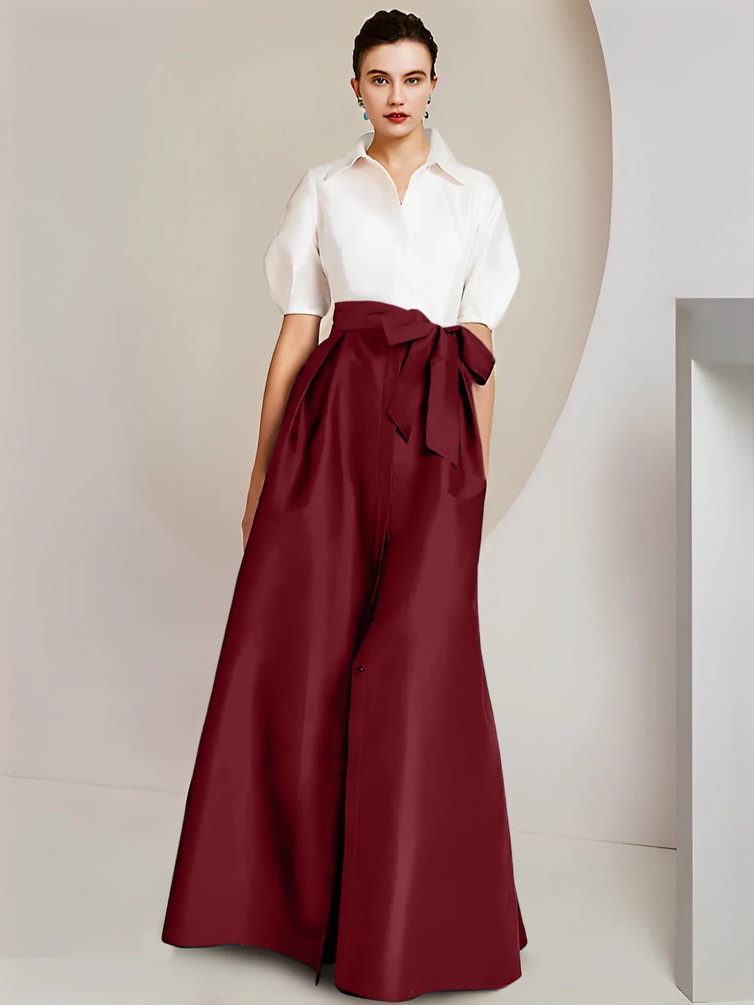 A-Line/Princess Shirt Collar Short Sleeves Floor-Length 2 pieces Mother Of The Bride Dresses with Bowknot - Image 37