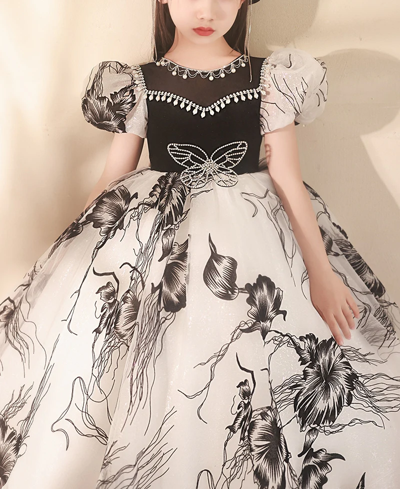 A-Line/Princess Short Sleeves Floor Length Girl Party Dresses with Rhinestones - Image 3