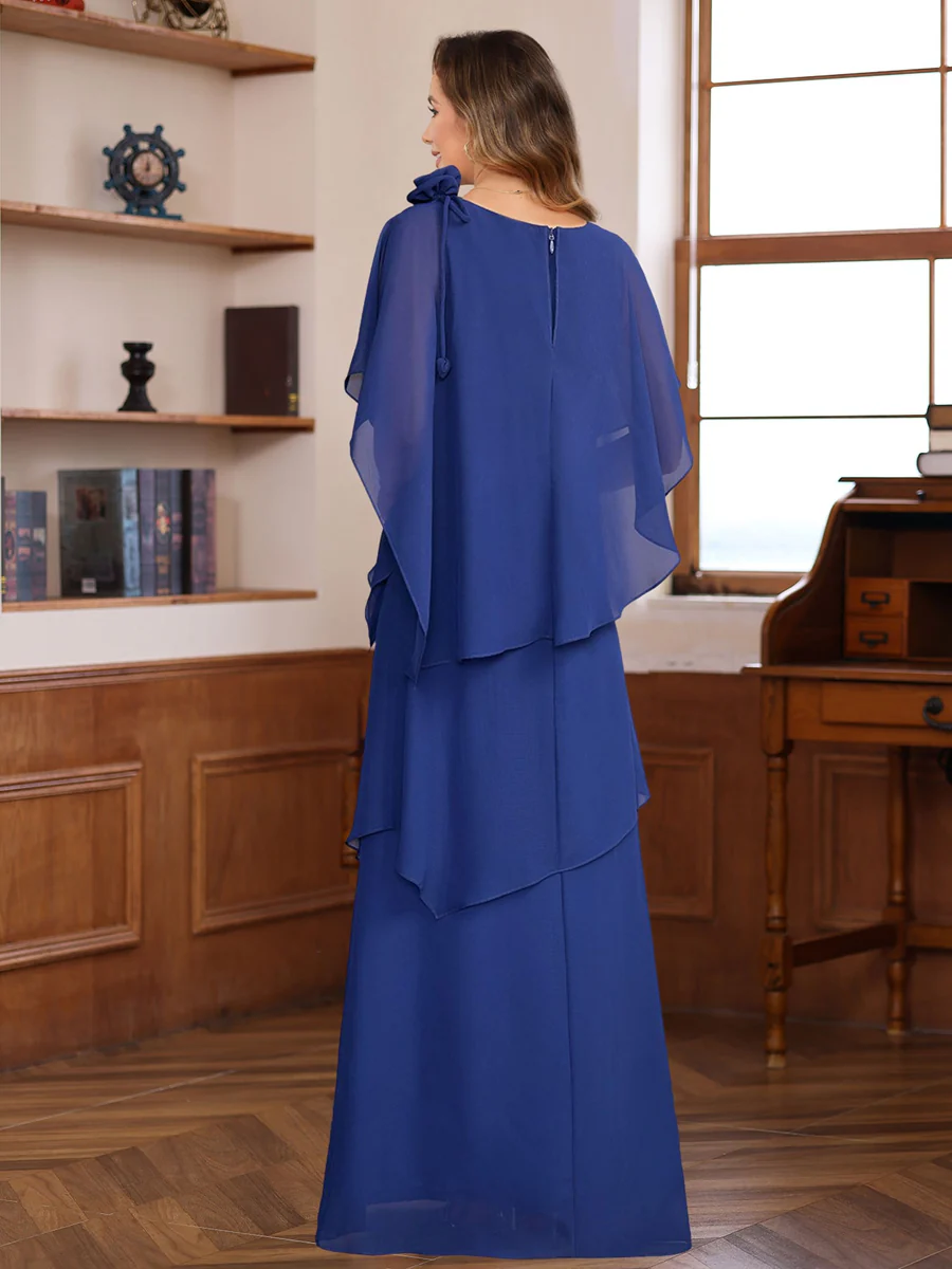 A-Line/Princess Short Sleeves Floor-Length Mother of the Bride Dresses with Ruffles & Flower - Image 2