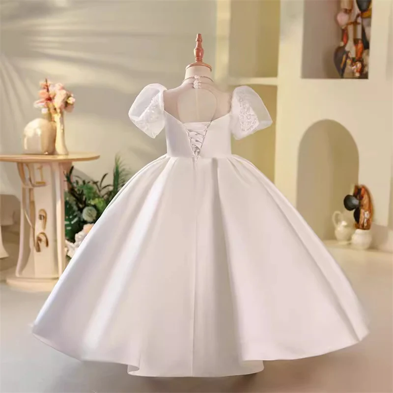 A-Line/Princess Short Sleeves Flower Girl Dresses with Rhinstone Appliques - Image 2