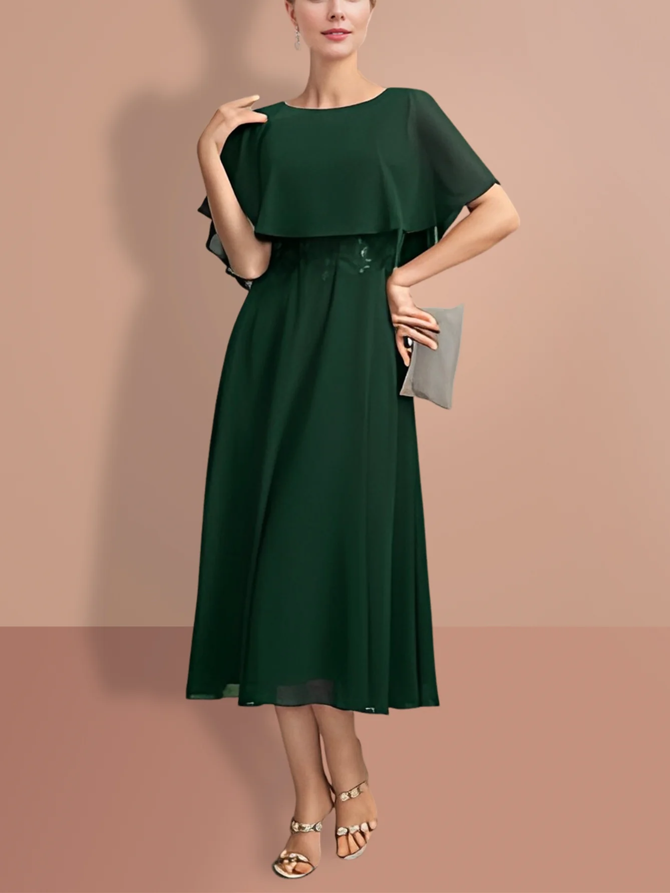 A-Line/Princess Short Sleeves Jewel Neck Mother of the Bride Dresses