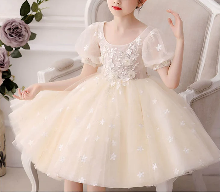 A-Line/Princess Short Sleeves Knee Length Lace Flower Girl Dresses with Appliques - Image 5