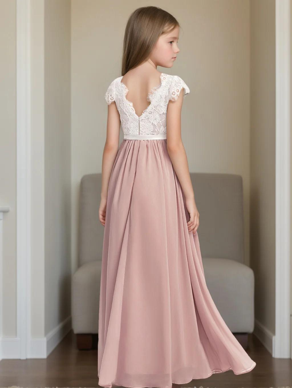 A-Line/Princess Short Sleeves Lace Junior Bridesmaid Dresses - Image 2