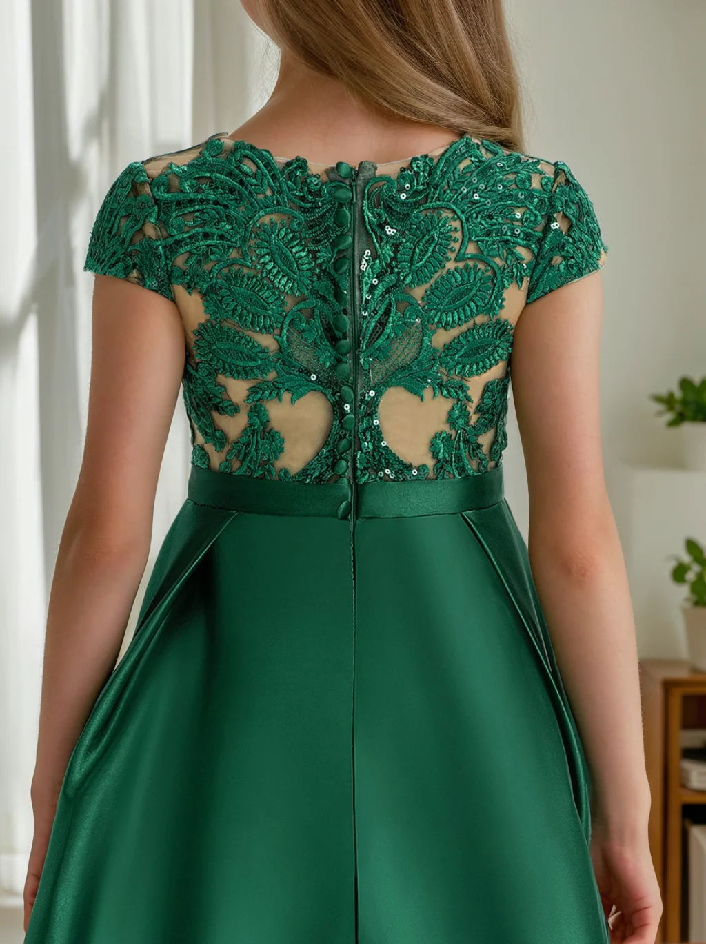 A-Line/Princess Short Sleeves Lace Junior Bridesmaid Dresses with Appliques - Image 3