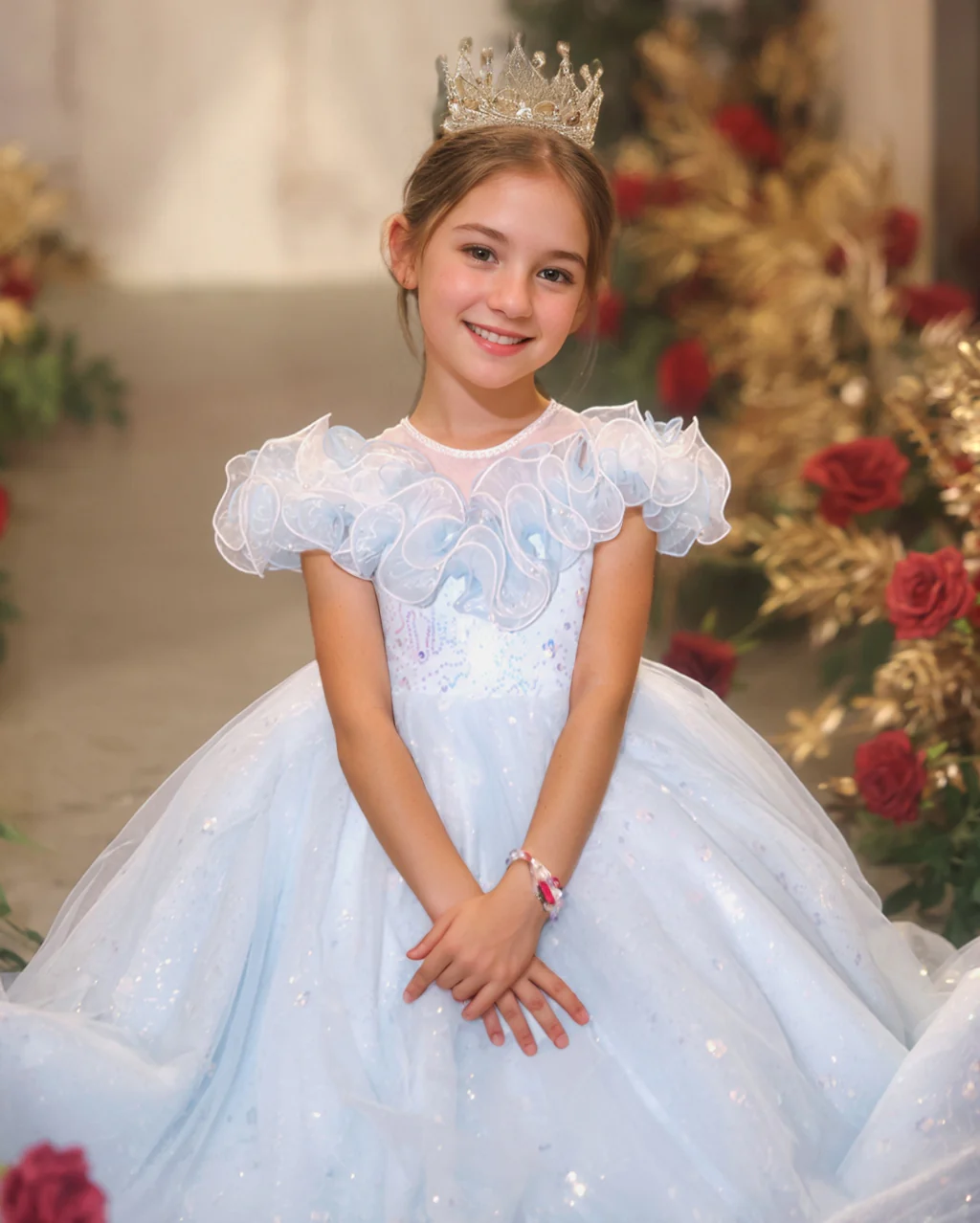 A-Line/Princess Short Sleeves Ruffled Flower Girl Party Dresses with Rhinestones - Image 6