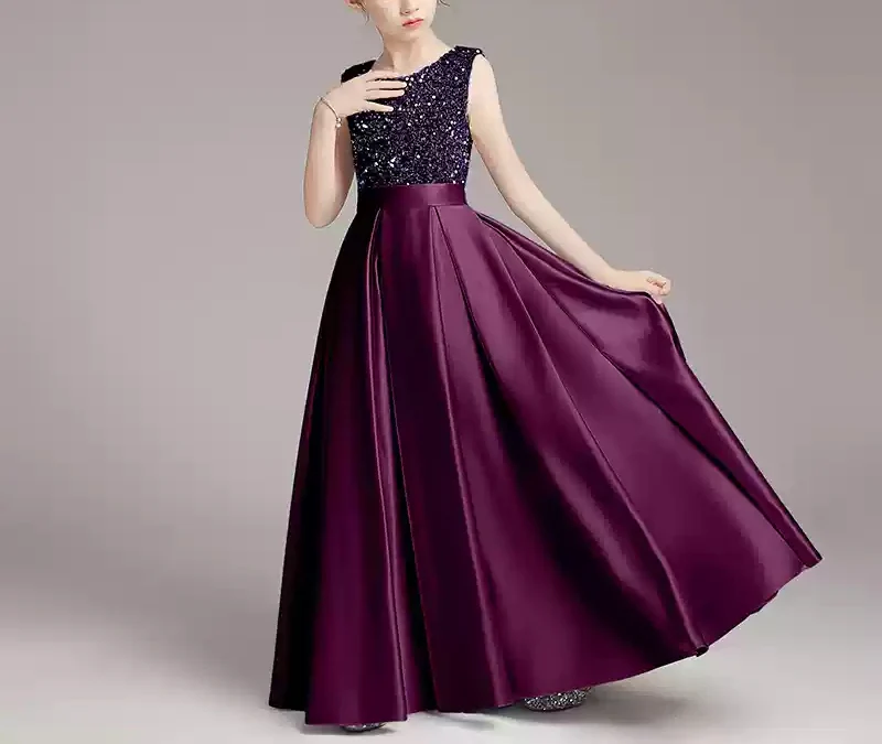 A-Line/Princess Sleeveless Round Neck Floor Length Girl Party Shinning Dresses - Image 11