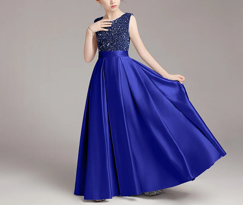 A-Line/Princess Sleeveless Round Neck Floor Length Girl Party Shinning Dresses - Image 5