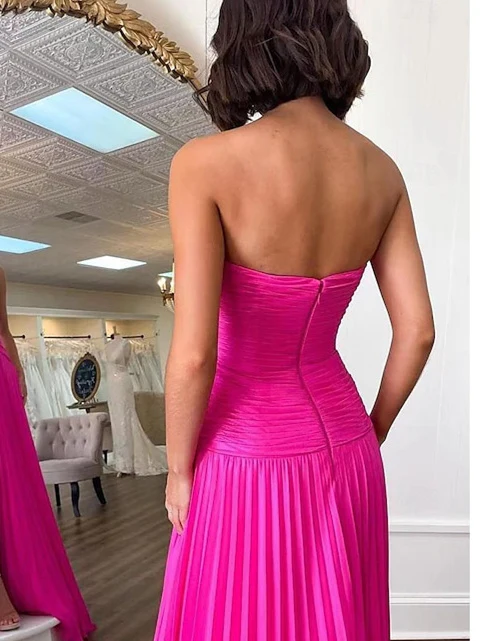A-Line/Princess Sleeveless Strapless Prom Dresses with Pleats Ruched - Image 2