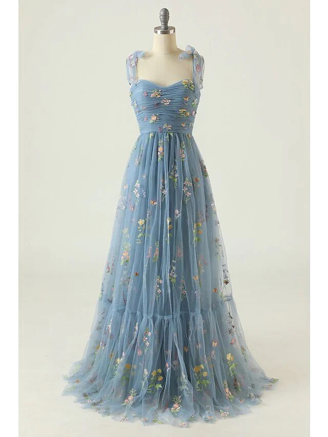 A-Line/Princess Spaghetti Straps Floor-length Long Prom Floral Dresses - Image 2