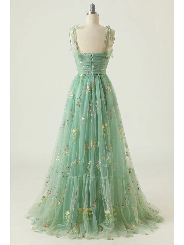 A-Line/Princess Spaghetti Straps Floor-length Long Prom Floral Dresses - Image 3
