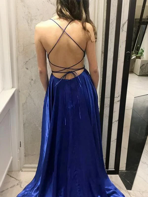A-Line/Princess Spaghetti Straps Evening Dresses Floor-length Prom Party Dress With Split Side - Image 2