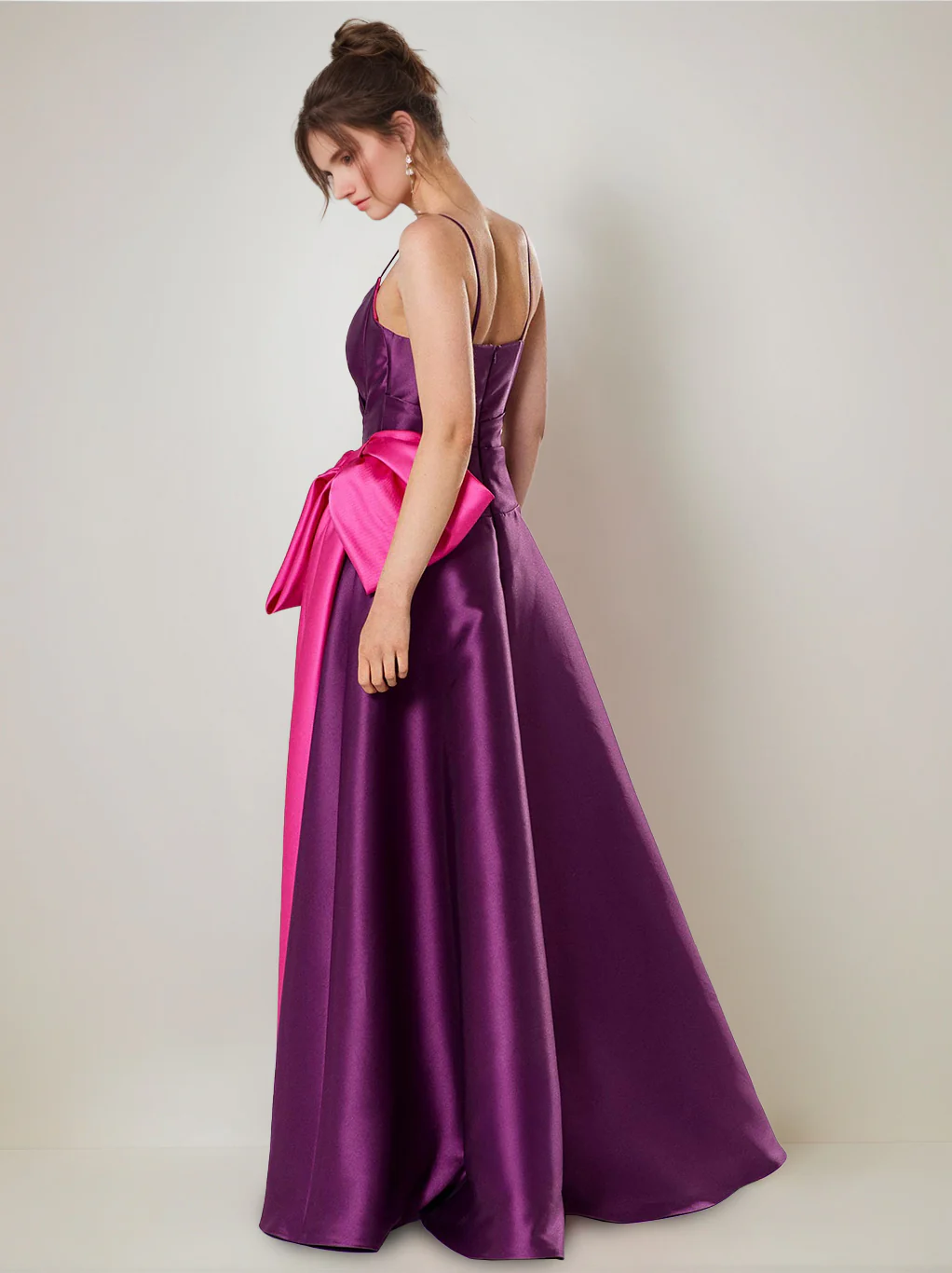 A-Line/Princess Spaghetti Straps Floor-Length Wedding Guest Dresses with Bow & Side Slit - Image 2