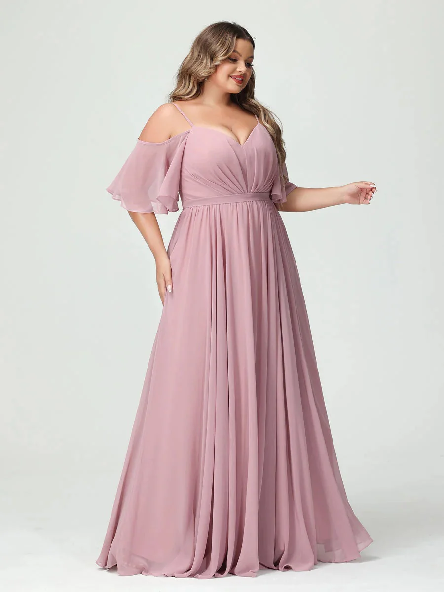 A-Line/Princess Spaghetti Straps Half Sleeves Chiffon Plus Size Bridesmaid Dresses with Pockets - Image 7