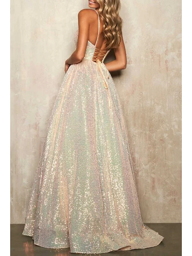 A-Line/Princess Spaghetti Straps Long Prom Dresses - Image 2