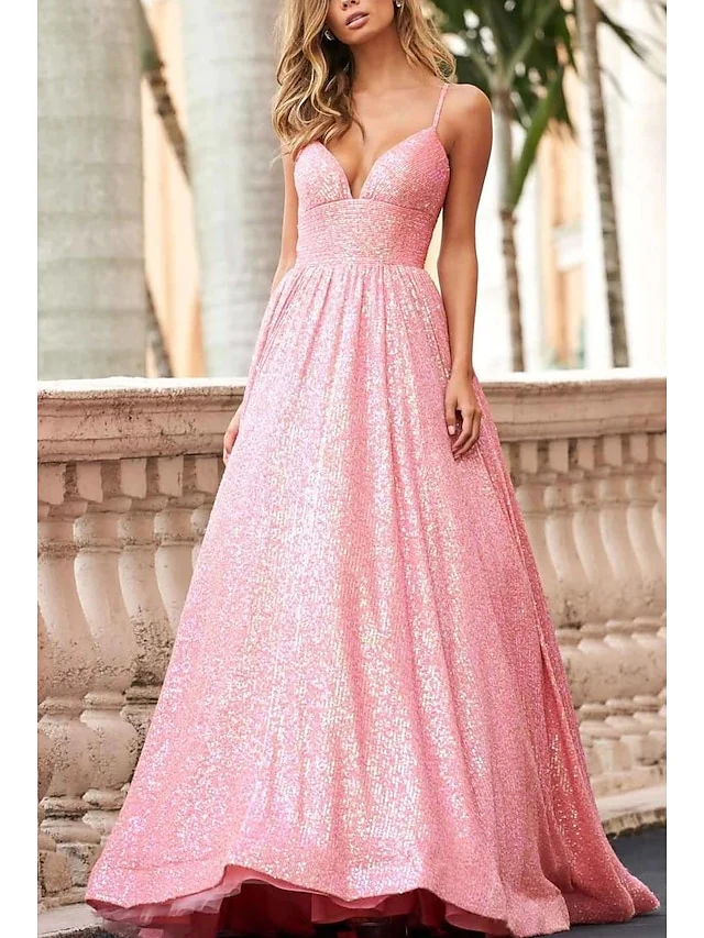 A-Line/Princess Spaghetti Straps Long Prom Dresses - Image 3