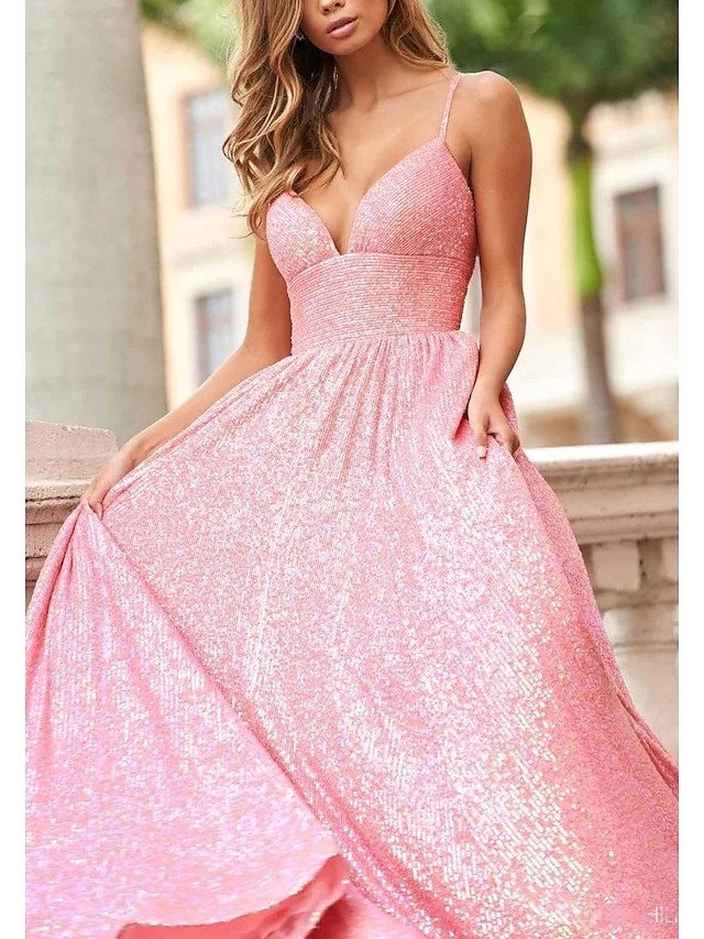 A-Line/Princess Spaghetti Straps Long Prom Dresses - Image 4