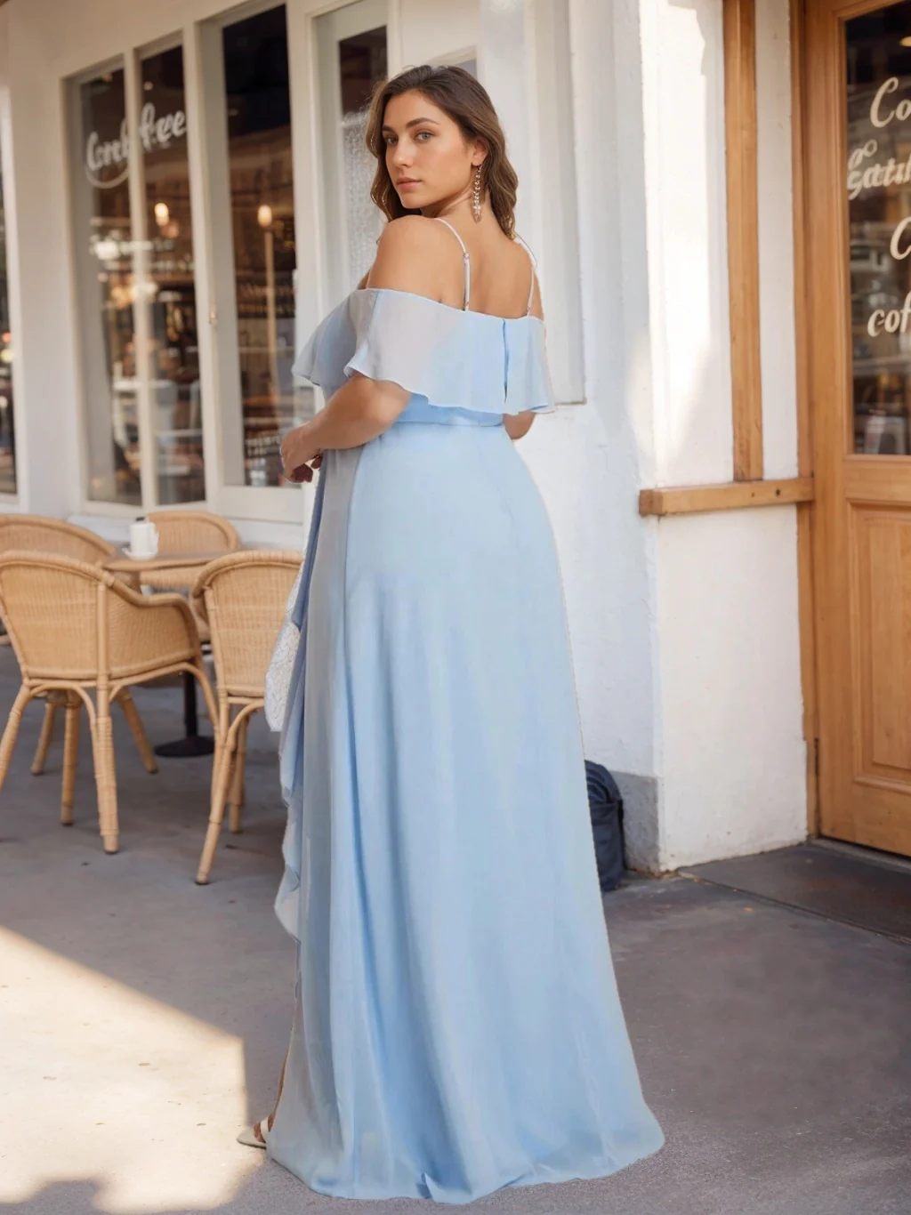 A-Line/Princess Spaghetti Straps Off-the-Shoulder Chiffon Plus Size Bridesmaid Dresses with Split Side - Image 2