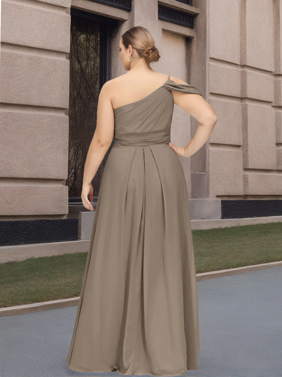A-Line/Princess Spaghetti Straps One-Shoulder Floor-Length Plus Size Bridesmaid Dresses with Ruffles - Image 2