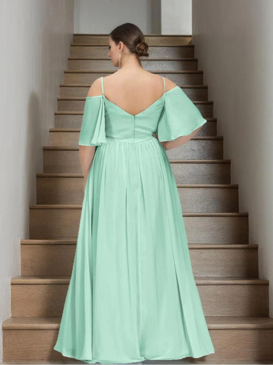 A-Line/Princess Spaghetti Straps Short Sleeves Floor-Length Plus Size Bridesmaid Dresses - Image 2
