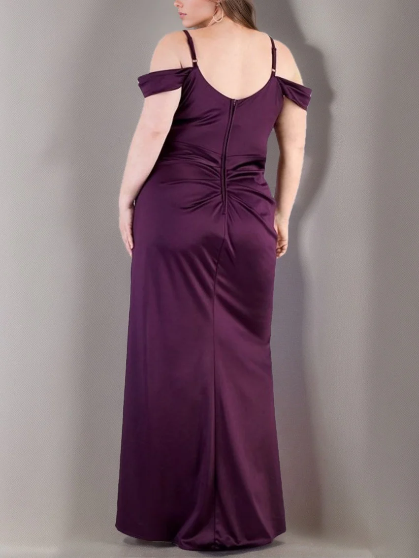 A-Line/Princess Spaghetti Straps Sleeveless Ankle-Length Plus Size Prom Dresses With Ruffles & Split Side - Image 2