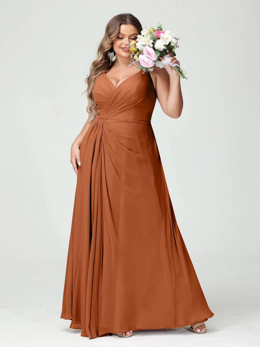 A-Line/Princess Spaghetti Straps Sleeveless Chiffon Plus Size Bridesmaid Dresses with Pockets & Split Side - Image 10