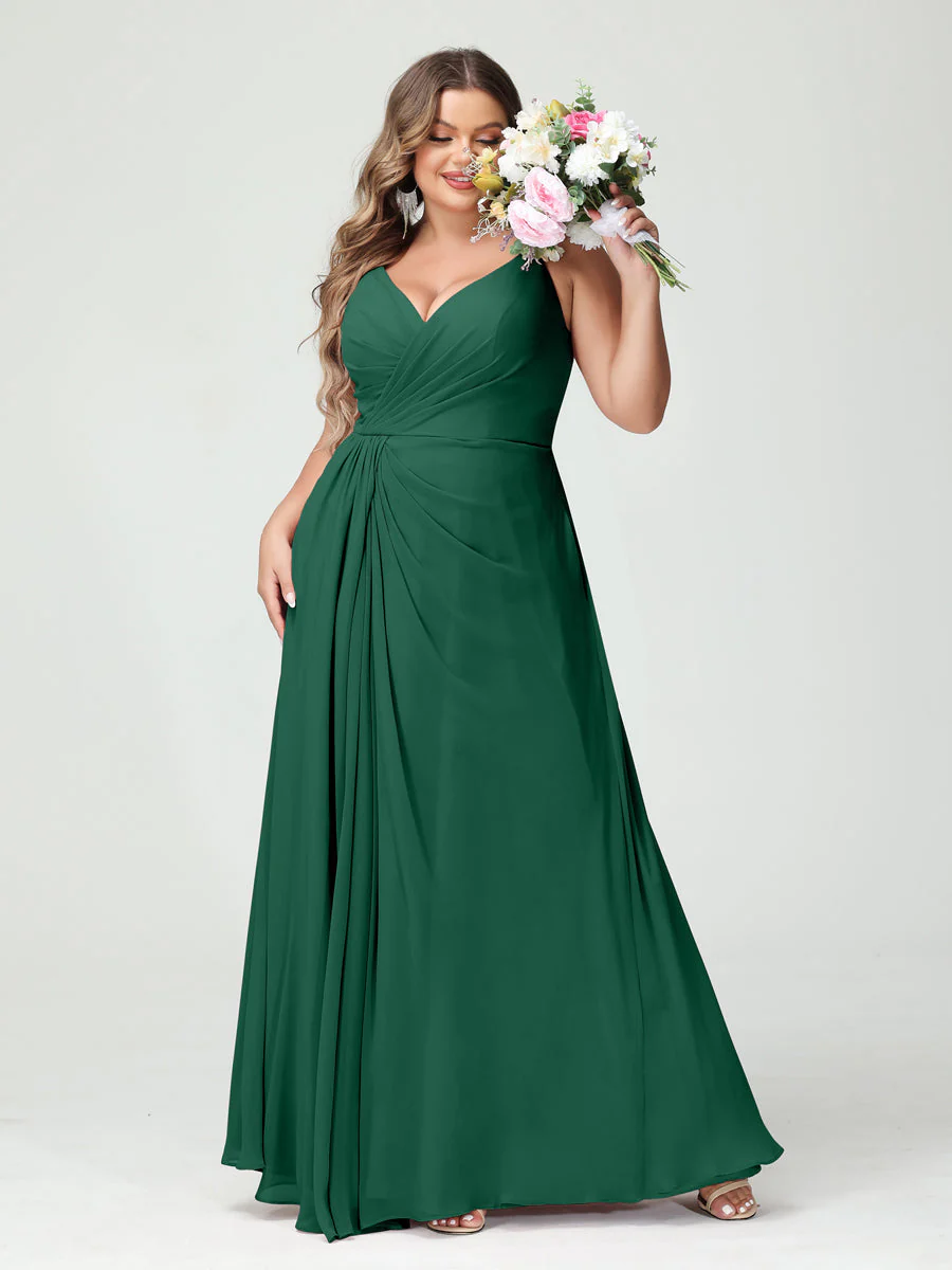 A-Line/Princess Spaghetti Straps Sleeveless Chiffon Plus Size Bridesmaid Dresses with Pockets & Split Side - Image 12