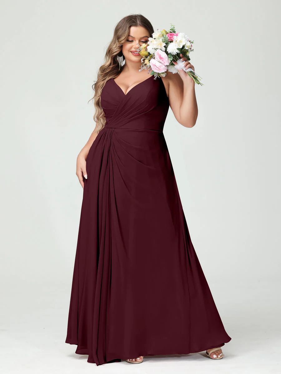 A-Line/Princess Spaghetti Straps Sleeveless Chiffon Plus Size Bridesmaid Dresses with Pockets & Split Side - Image 13