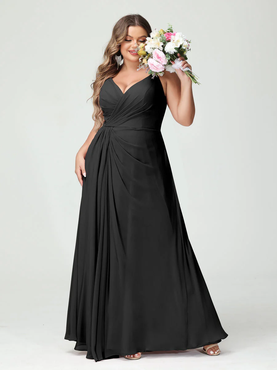 A-Line/Princess Spaghetti Straps Sleeveless Chiffon Plus Size Bridesmaid Dresses with Pockets & Split Side - Image 19