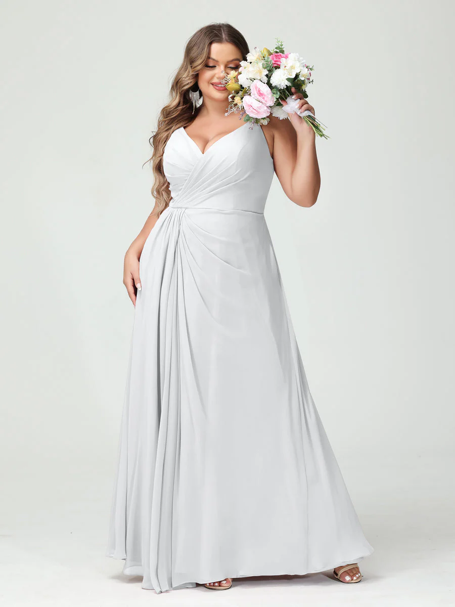 A-Line/Princess Spaghetti Straps Sleeveless Chiffon Plus Size Bridesmaid Dresses with Pockets & Split Side - Image 20