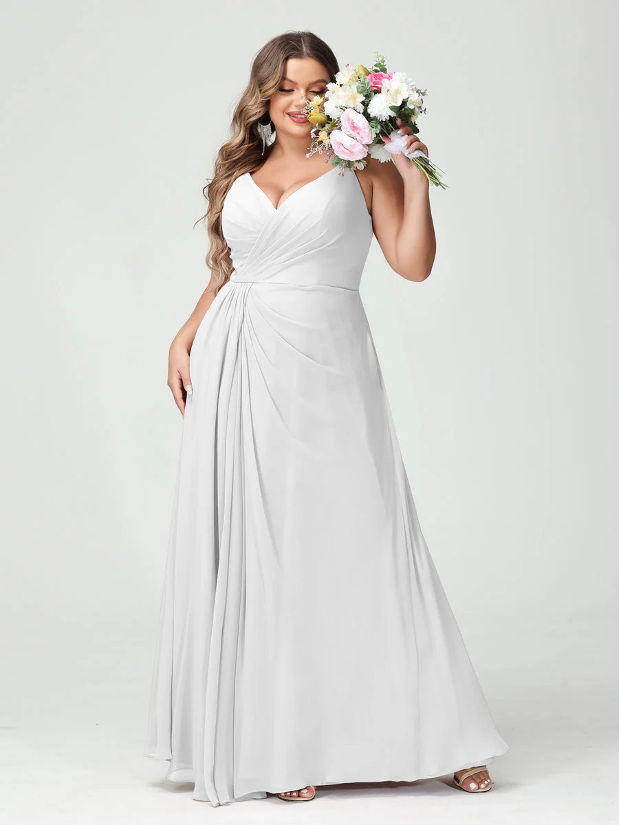 A-Line/Princess Spaghetti Straps Sleeveless Chiffon Plus Size Bridesmaid Dresses with Pockets & Split Side - Image 21