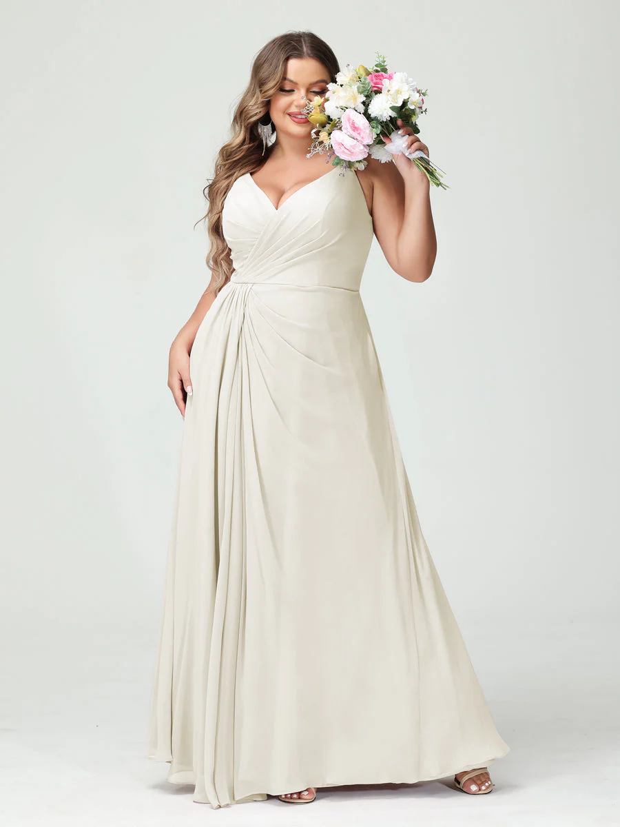 A-Line/Princess Spaghetti Straps Sleeveless Chiffon Plus Size Bridesmaid Dresses with Pockets & Split Side - Image 22