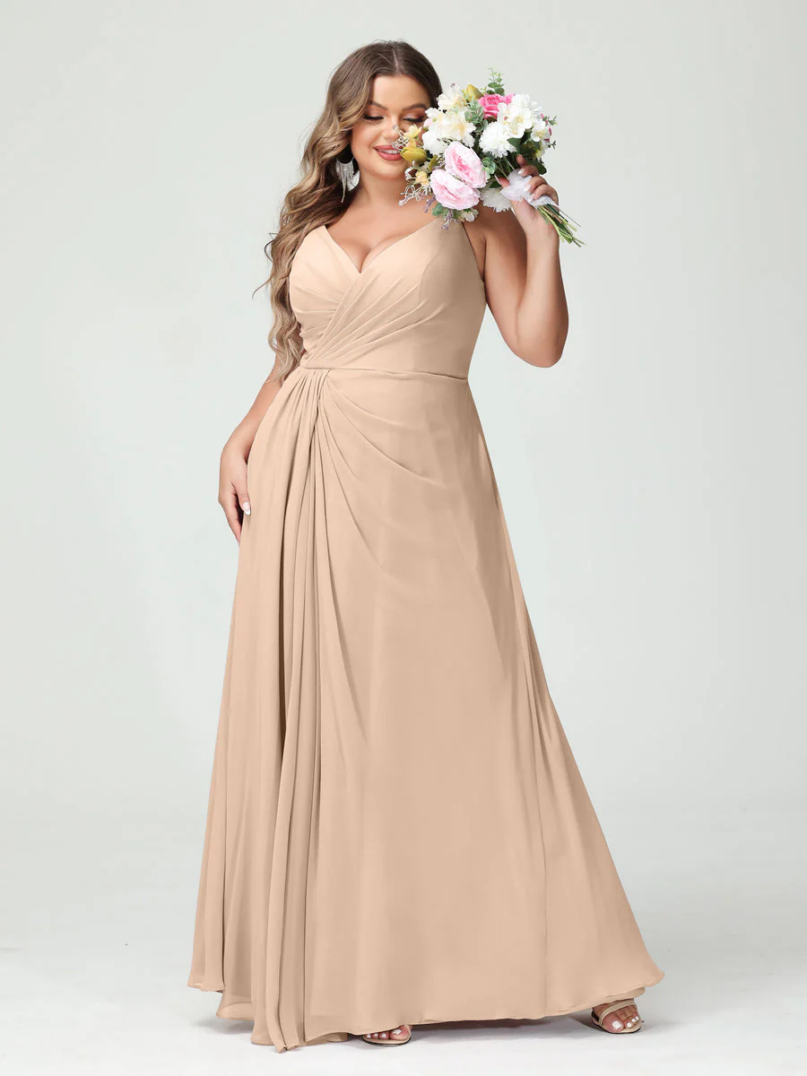 A-Line/Princess Spaghetti Straps Sleeveless Chiffon Plus Size Bridesmaid Dresses with Pockets & Split Side - Image 30