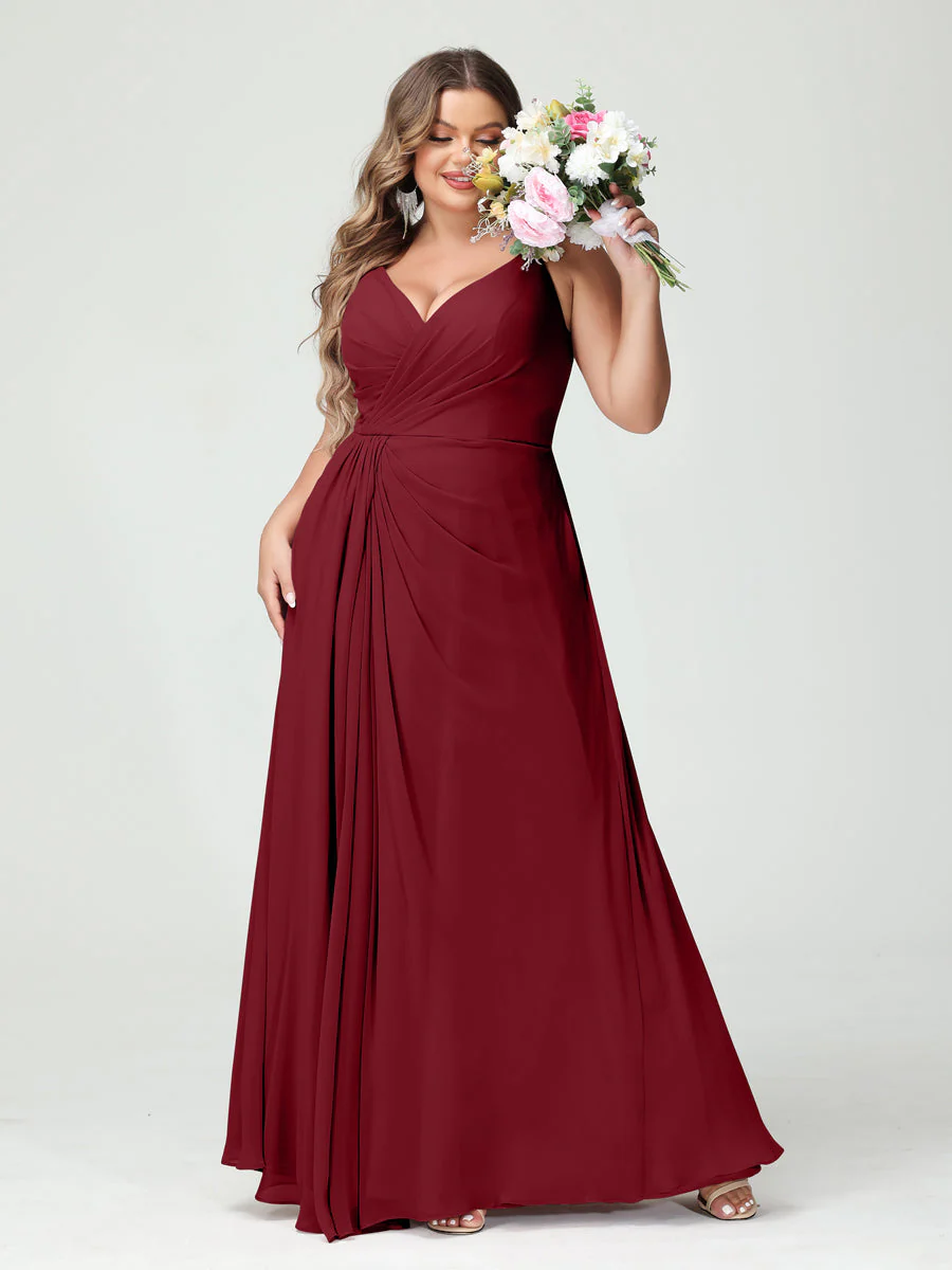 A-Line/Princess Spaghetti Straps Sleeveless Chiffon Plus Size Bridesmaid Dresses with Pockets & Split Side - Image 38