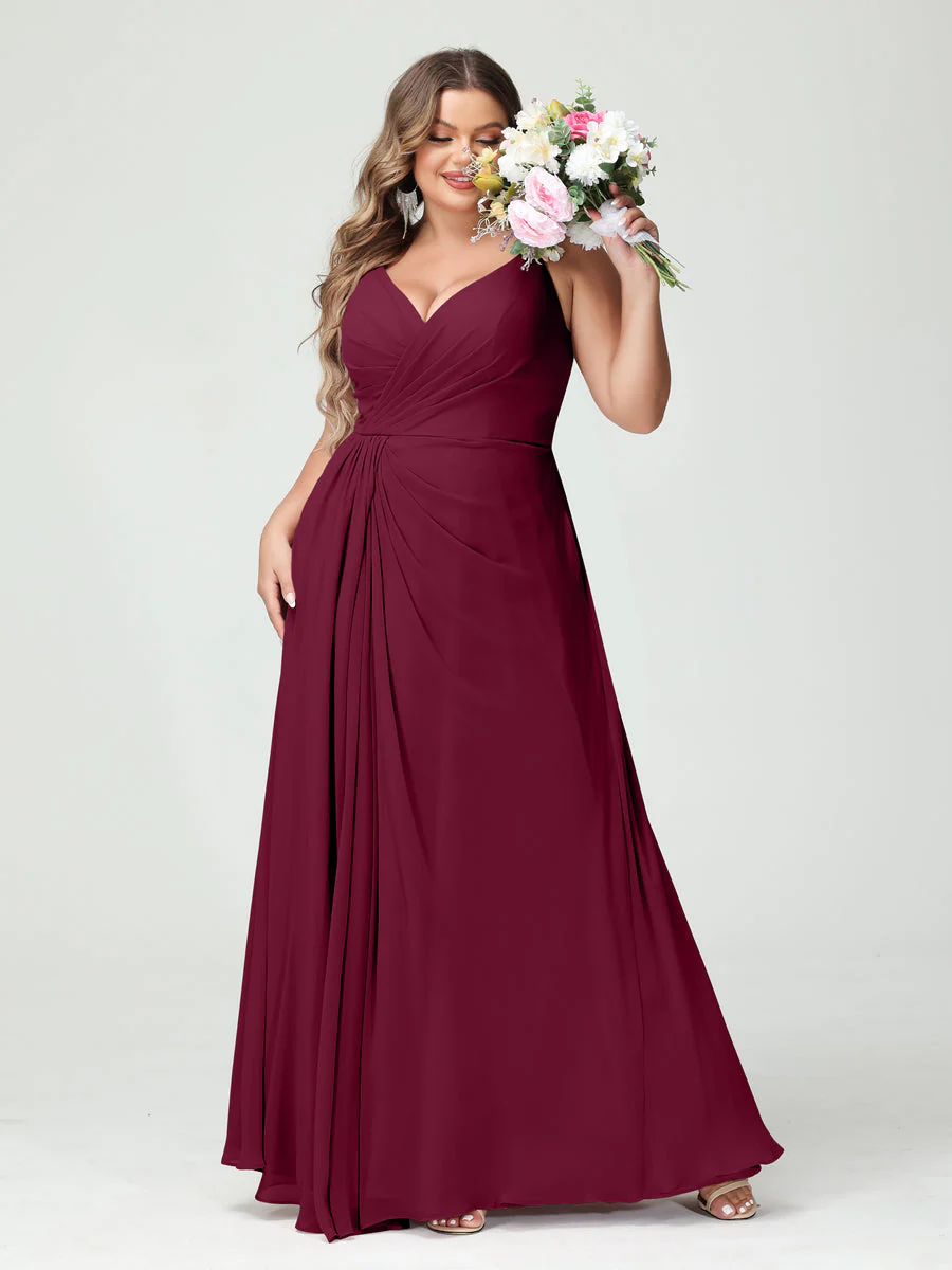 A-Line/Princess Spaghetti Straps Sleeveless Chiffon Plus Size Bridesmaid Dresses with Pockets & Split Side - Image 39