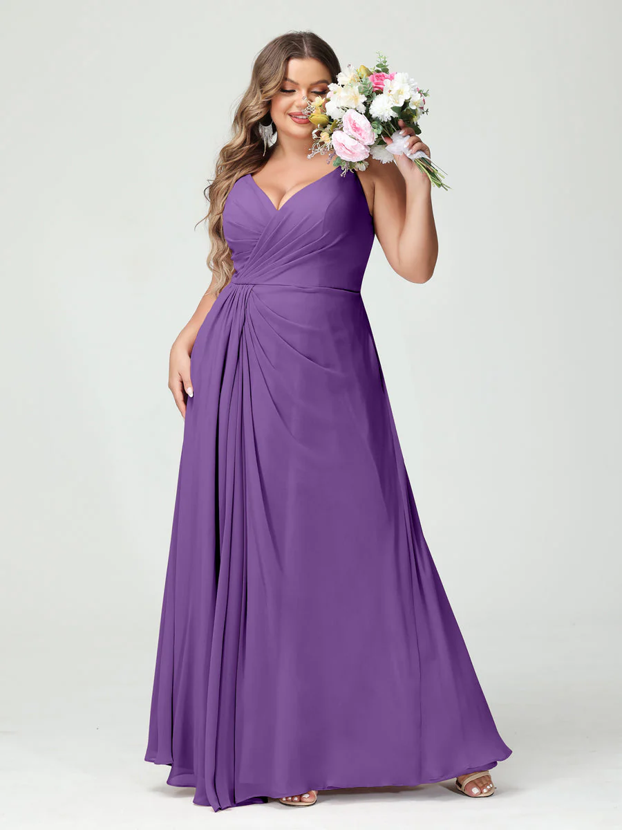 A-Line/Princess Spaghetti Straps Sleeveless Chiffon Plus Size Bridesmaid Dresses with Pockets & Split Side - Image 43