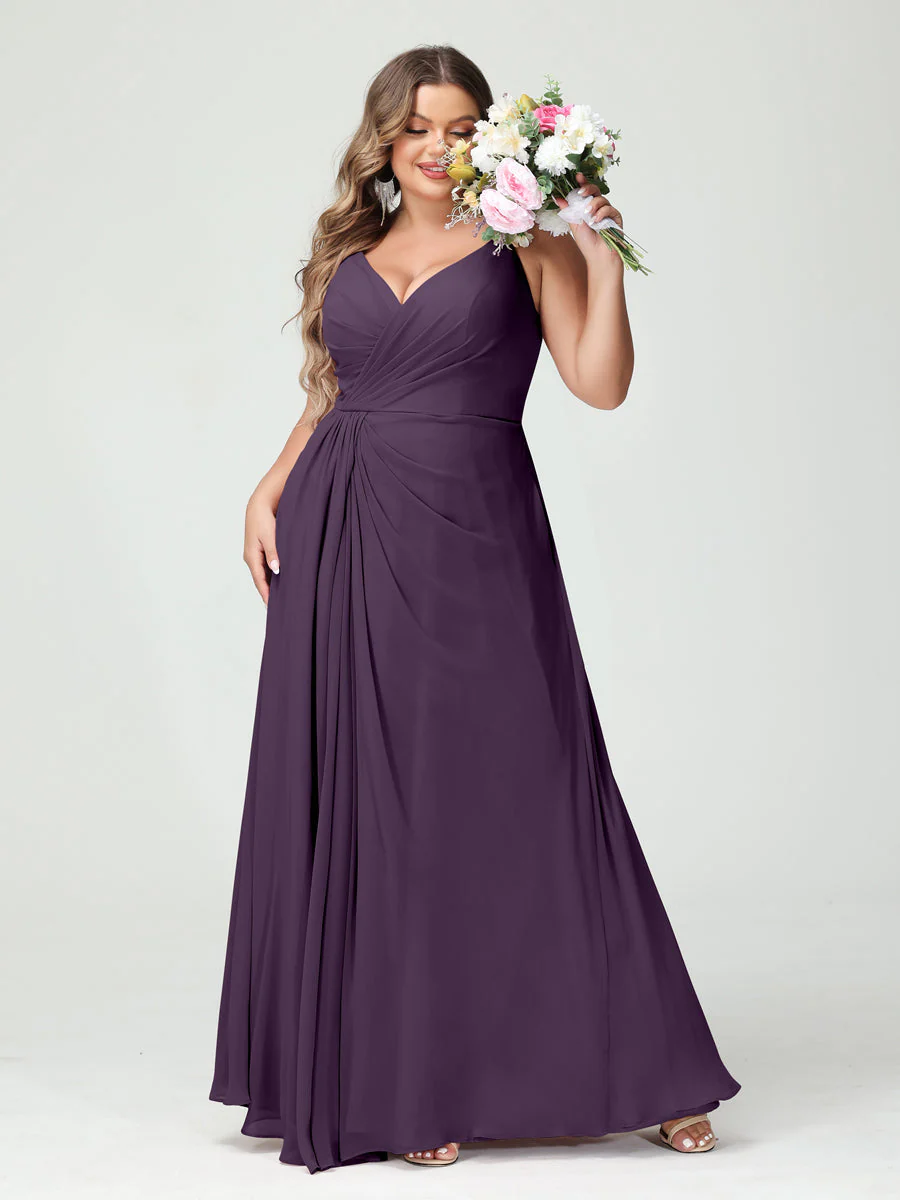 A-Line/Princess Spaghetti Straps Sleeveless Chiffon Plus Size Bridesmaid Dresses with Pockets & Split Side - Image 47