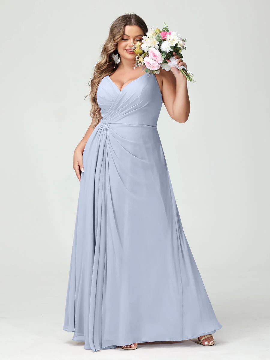 A-Line/Princess Spaghetti Straps Sleeveless Chiffon Plus Size Bridesmaid Dresses with Pockets & Split Side - Image 49