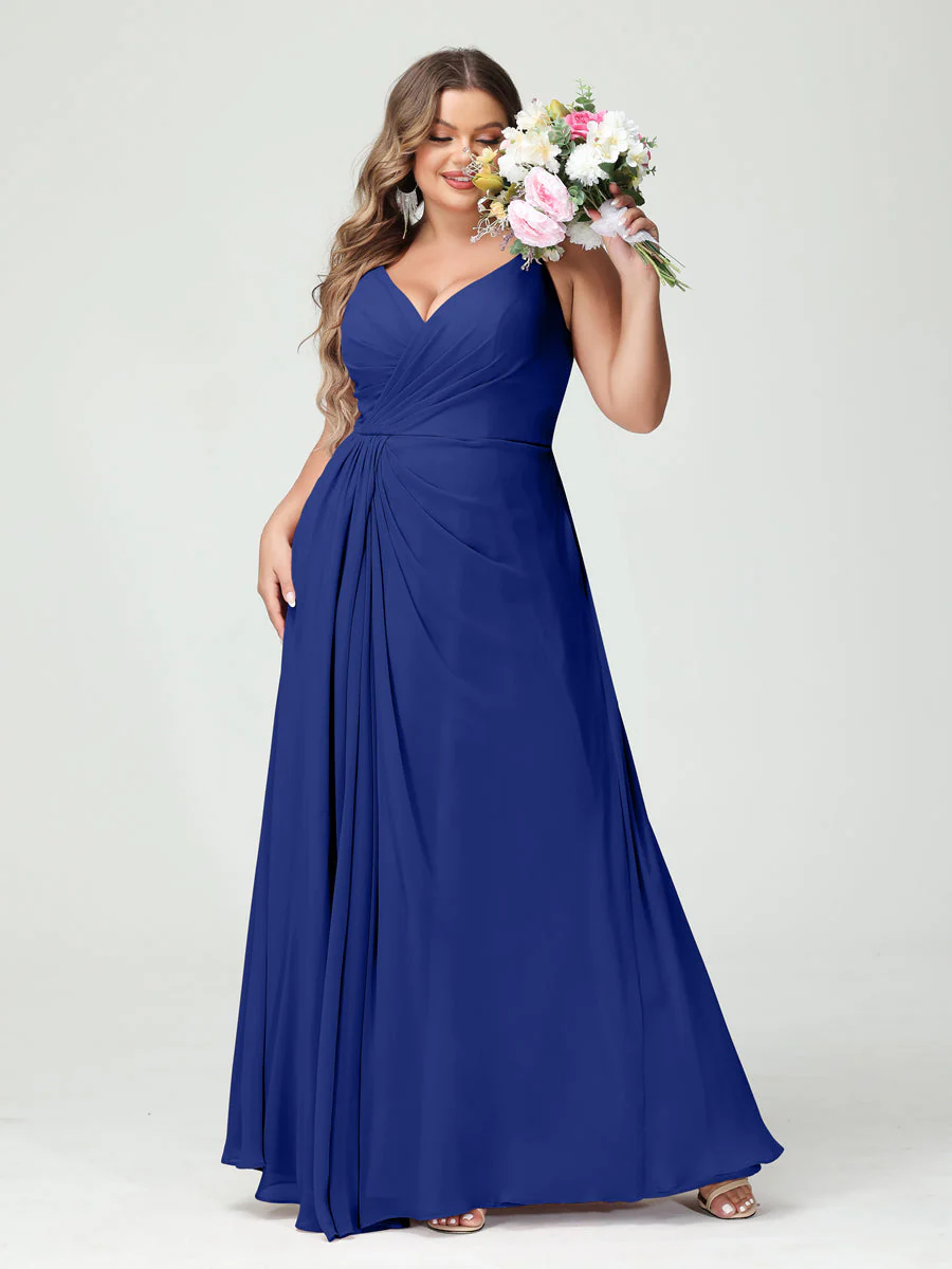 A-Line/Princess Spaghetti Straps Sleeveless Chiffon Plus Size Bridesmaid Dresses with Pockets & Split Side - Image 57