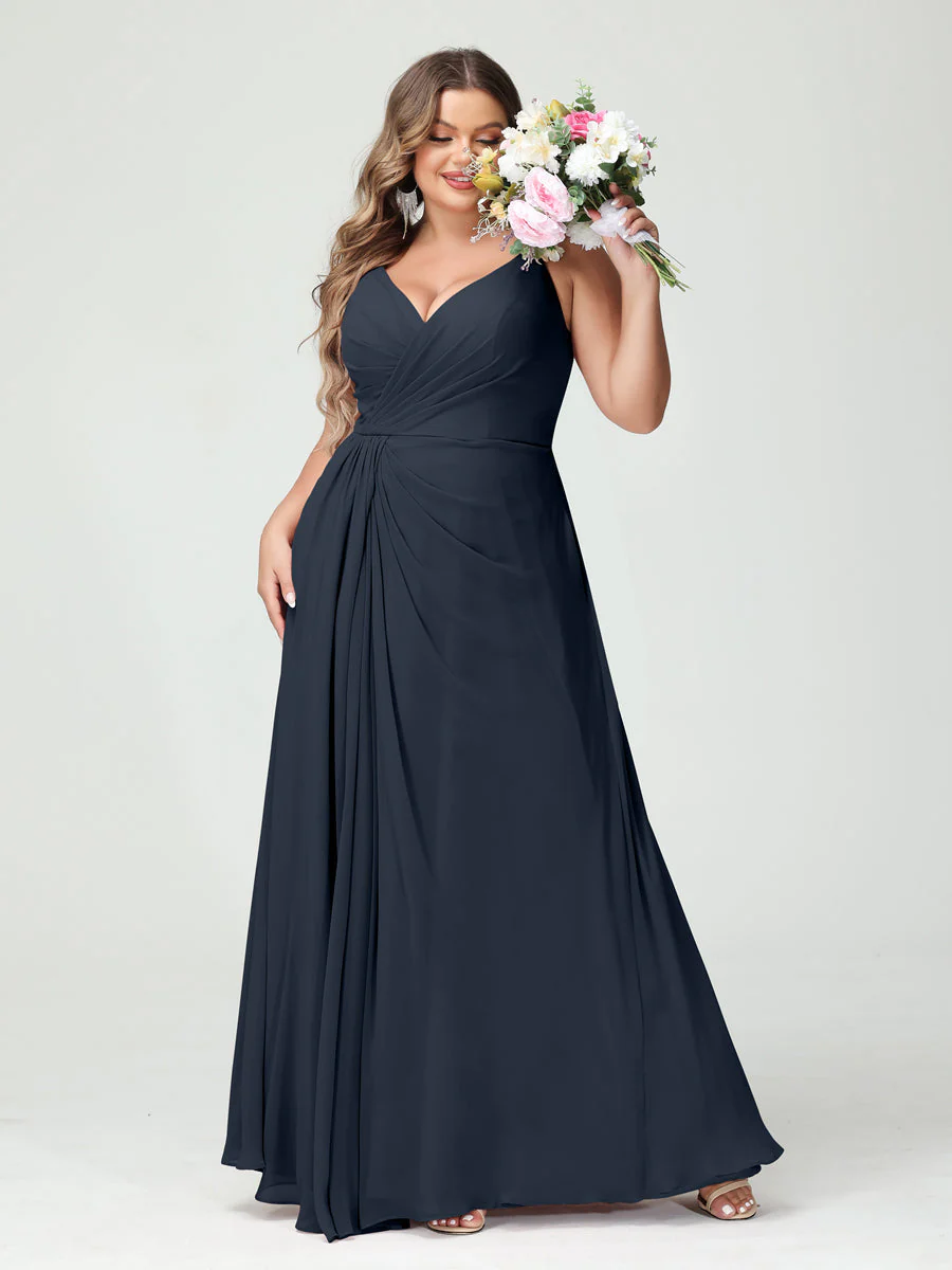 A-Line/Princess Spaghetti Straps Sleeveless Chiffon Plus Size Bridesmaid Dresses with Pockets & Split Side - Image 60