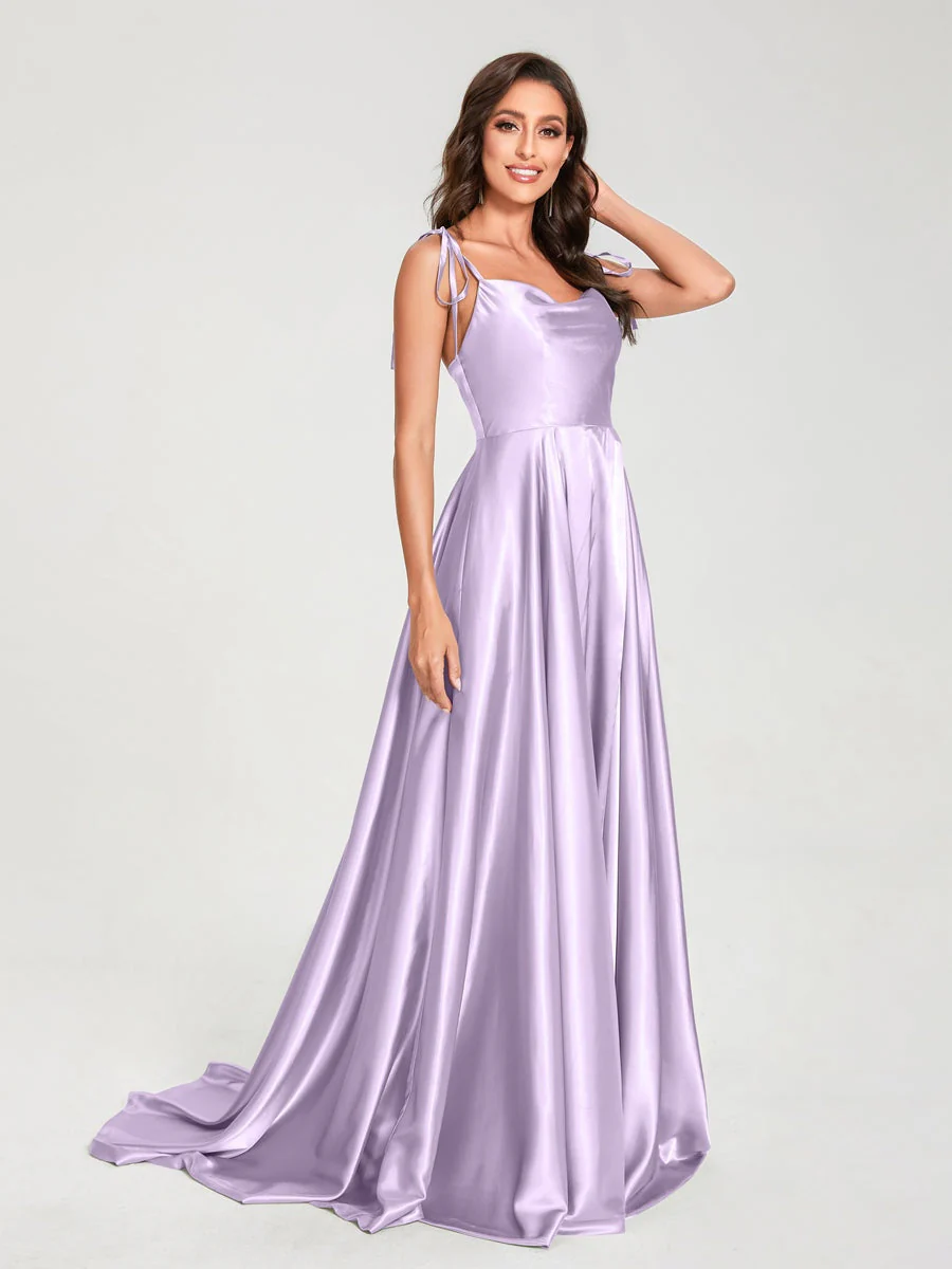 A-Line/Princess Spaghetti Straps Sleeveless Floor-Length Bridemaid Dresses with Split Side - Image 12