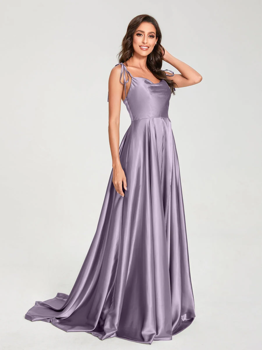 A-Line/Princess Spaghetti Straps Sleeveless Floor-Length Bridemaid Dresses with Split Side - Image 31