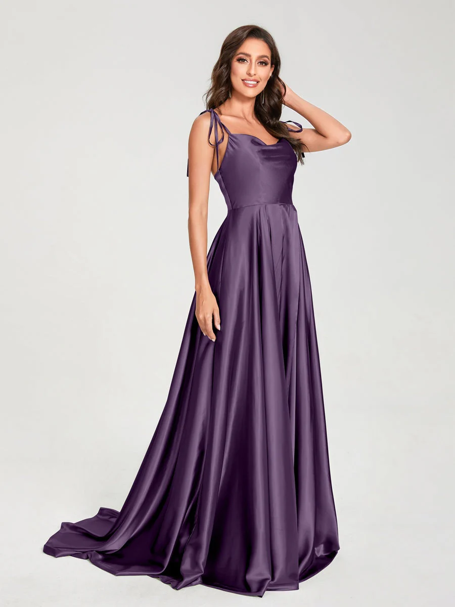 A-Line/Princess Spaghetti Straps Sleeveless Floor-Length Bridemaid Dresses with Split Side - Image 36