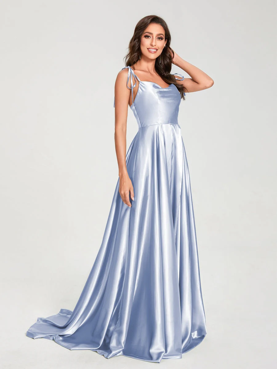 A-Line/Princess Spaghetti Straps Sleeveless Floor-Length Bridemaid Dresses with Split Side - Image 38