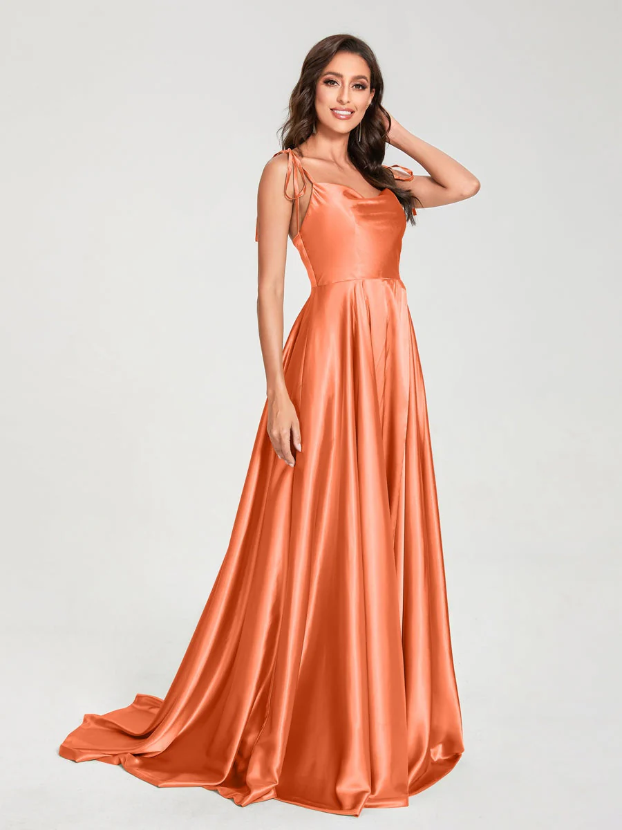 A-Line/Princess Spaghetti Straps Sleeveless Floor-Length Bridemaid Dresses with Split Side - Image 55