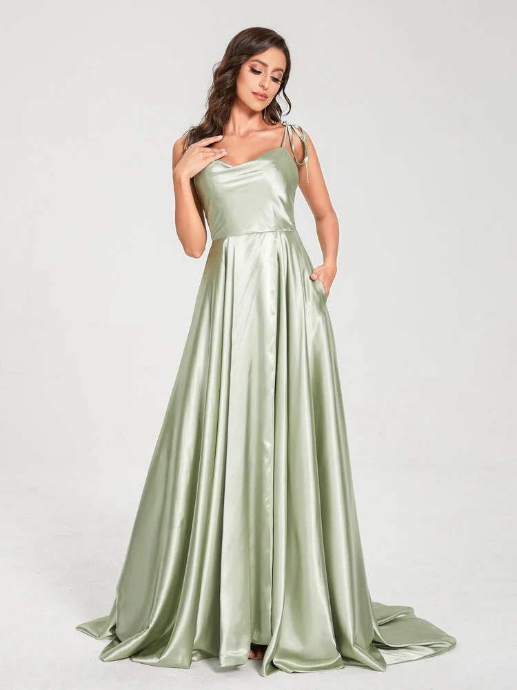 A-Line/Princess Spaghetti Straps Sleeveless Floor-Length Bridemaid Dresses with Split Side - Image 6